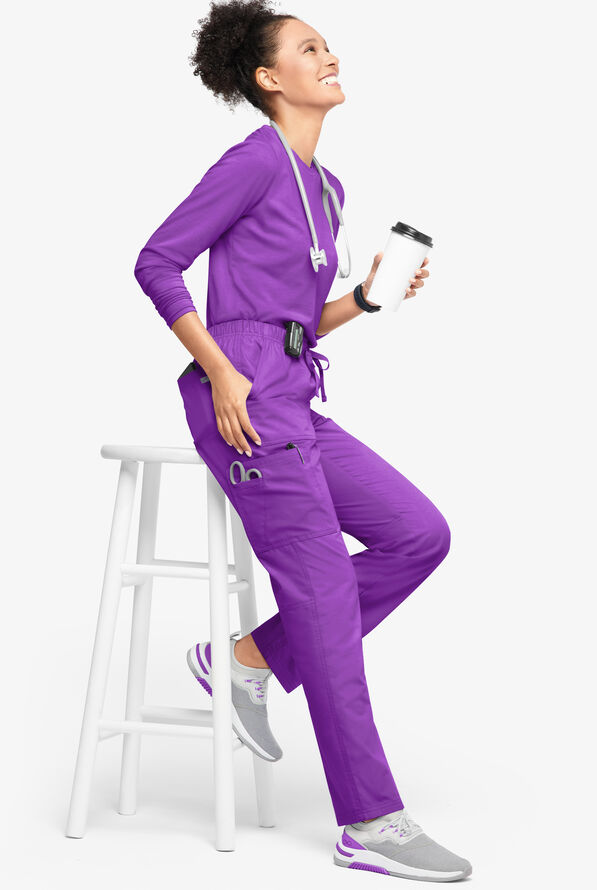 Butter-Soft Originals Women's 7-Pocket Mid Rise Straight Leg Cargo Scrub Pants - Tall - Wild Plum - 4