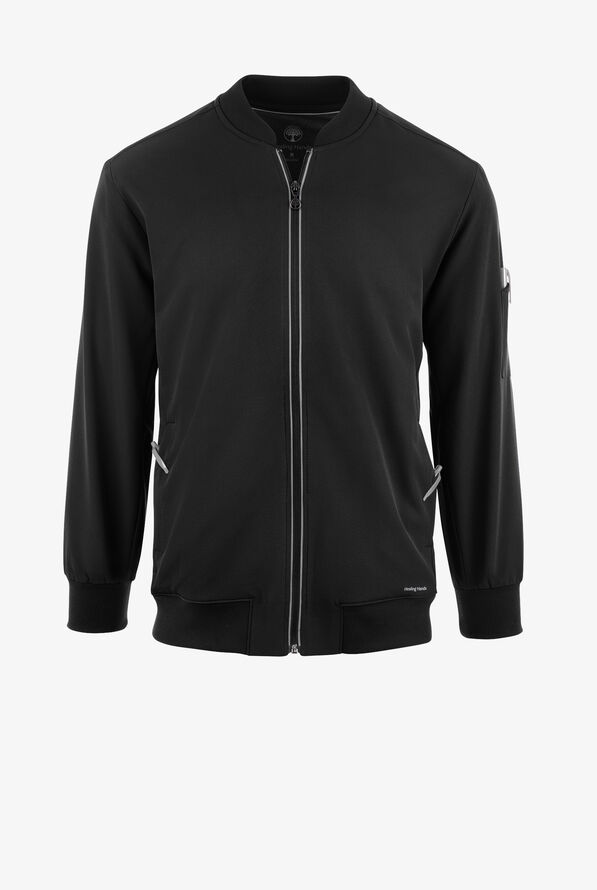 Healing Hands 360 Samuel Men's 6-Pocket STRETCH Zip-Up Bomber Scrub Jacket - Black - 1