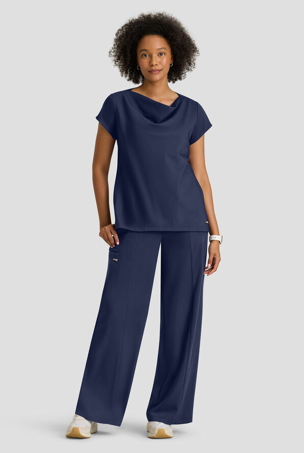 Grey's Anatomy by Barco Spandex STRETCH Emerson Women's 5-Pocket High-Rise Wide Leg Scrub Pants - Indigo - 3