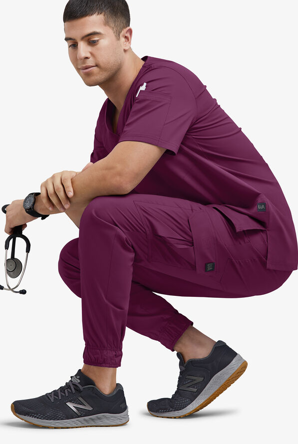 Butter-Soft STRETCH Men's 7-Pocket Cargo Jogger Scrub Pants - Wine - 4
