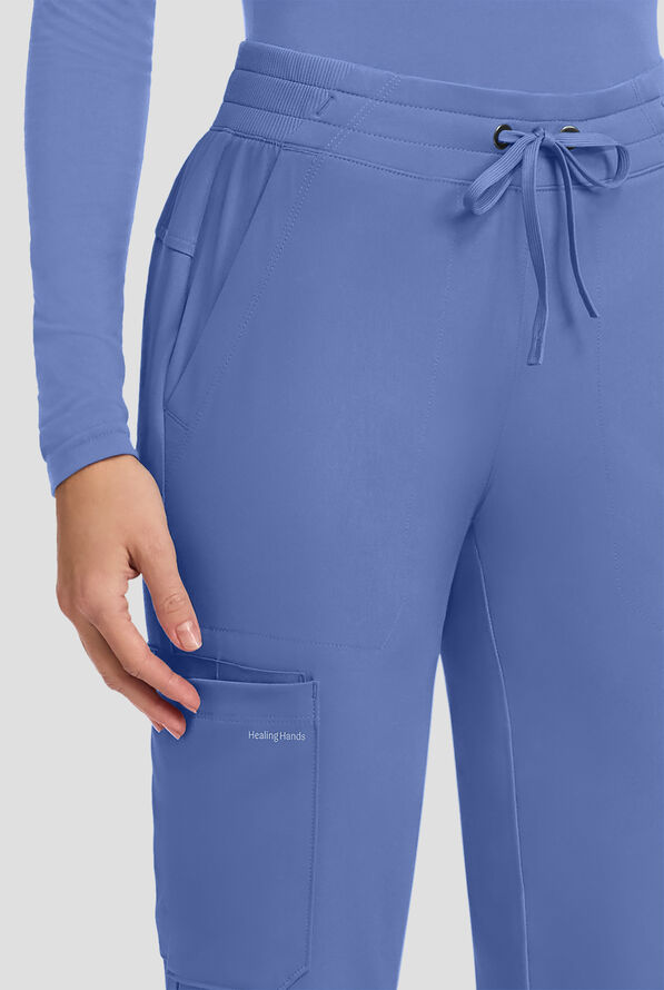 HH Works by Healing Hands Women's 5-Pocket STRETCH Straight Leg Drawstring Cargo Scrub Pants - Ceil Blue - 2