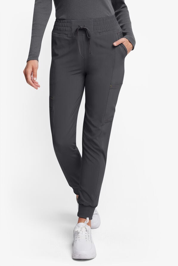 Dickies Riveting Women's 6-Pocket STRETCH Flat Front Cargo Contrast Stitching Jogger Scrub Pants - Pewter - 1