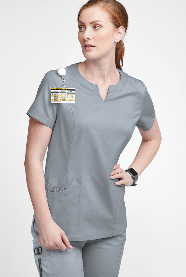 Butter-Soft STRETCH Women's 4-Pocket Notch Neck Scrub Top - Silver - 2
