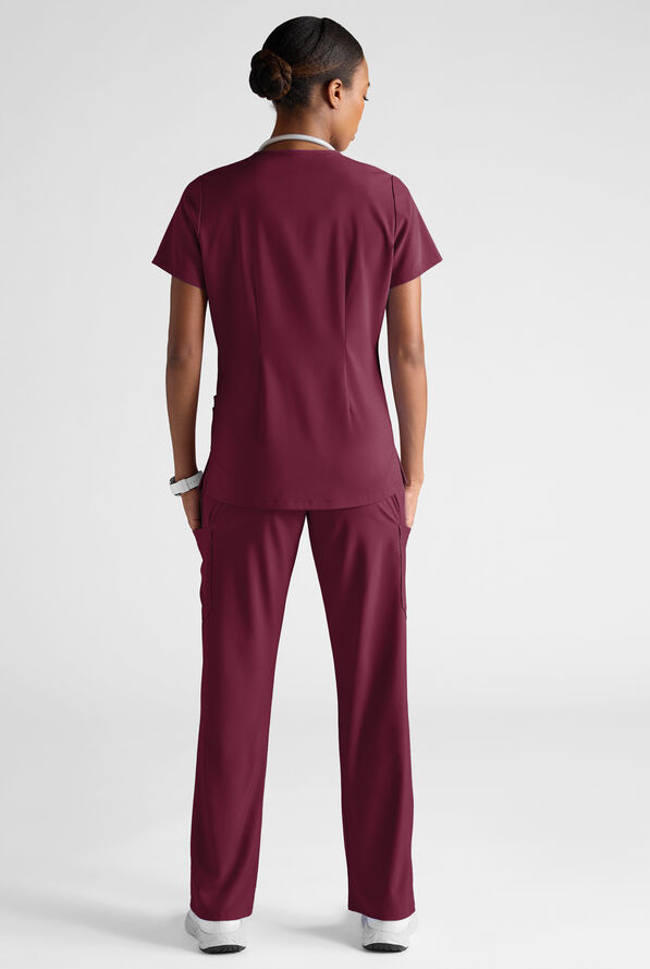 Easy STRETCH Women's 8-Pocket Scrub Set - Petite - Wine - 3