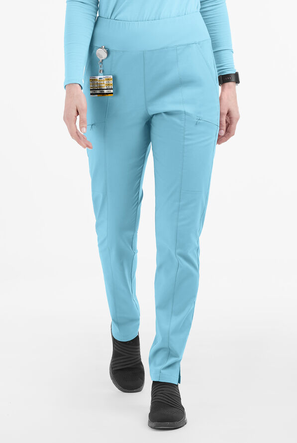 Butter-Soft STRETCH Women's 6-Pocket High Waisted Slim Leg Yoga Scrub Pants - Poolside View - 1