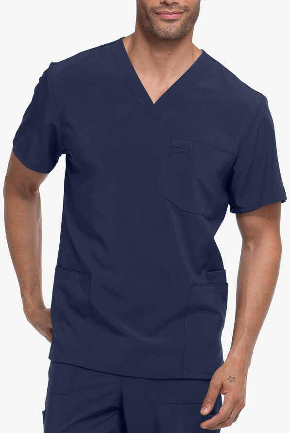 Dickies EDS Essentials Men's 4-Pocket STRETCH V-Neck Scrub Top - Navy - 4