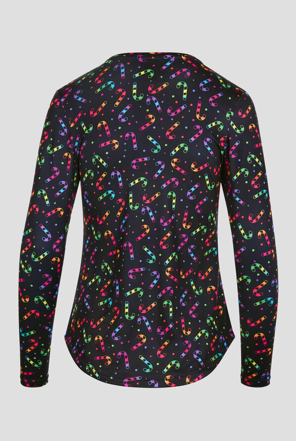 Zavate Ava Therese Bright Candy Cane Twist Foil Women's STRETCH Long Sleeve Knit Underscrub - null - 2