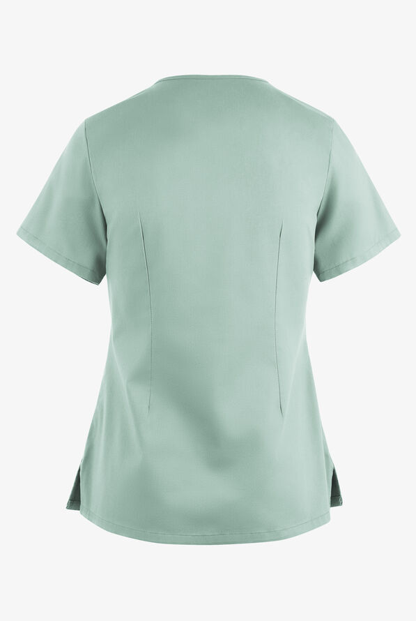 Blusa m&eacute;dica UA Butter-Soft STRETCH con lazos entrecruzados y 4 bolsillos para mujer - Eucalyptus Leaf - 4