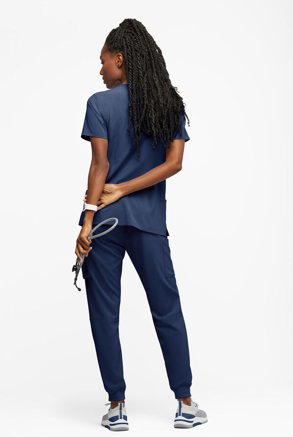 Easy STRETCH Tessa Women's 5-Pocket V-Neck Scrub Top - Navy - 3