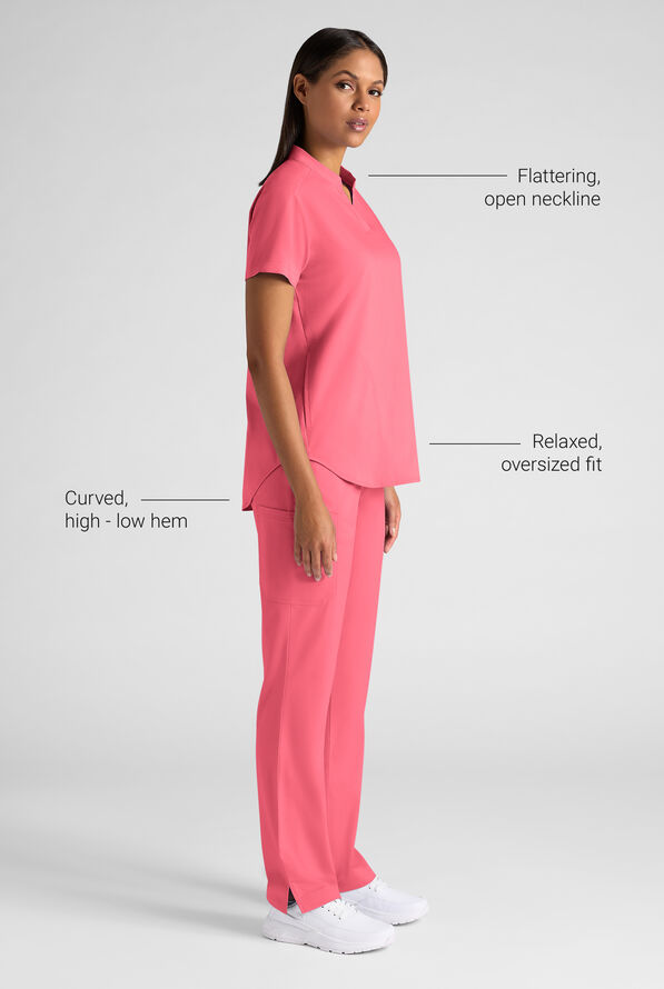 Blusa m&eacute;dica holgada Butter-Soft STRETCH FLXTEK estilo Henley con 2 bolsillos para mujer - Rouge Rose - 3