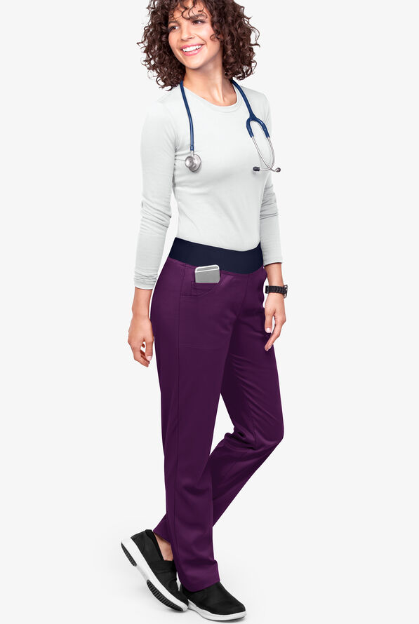 Pantalón médico UA Flex2 STRETCH petite estilo yoga con piernas rectas y 3 bolsillos para mujer - Eggplant/Navy - 2