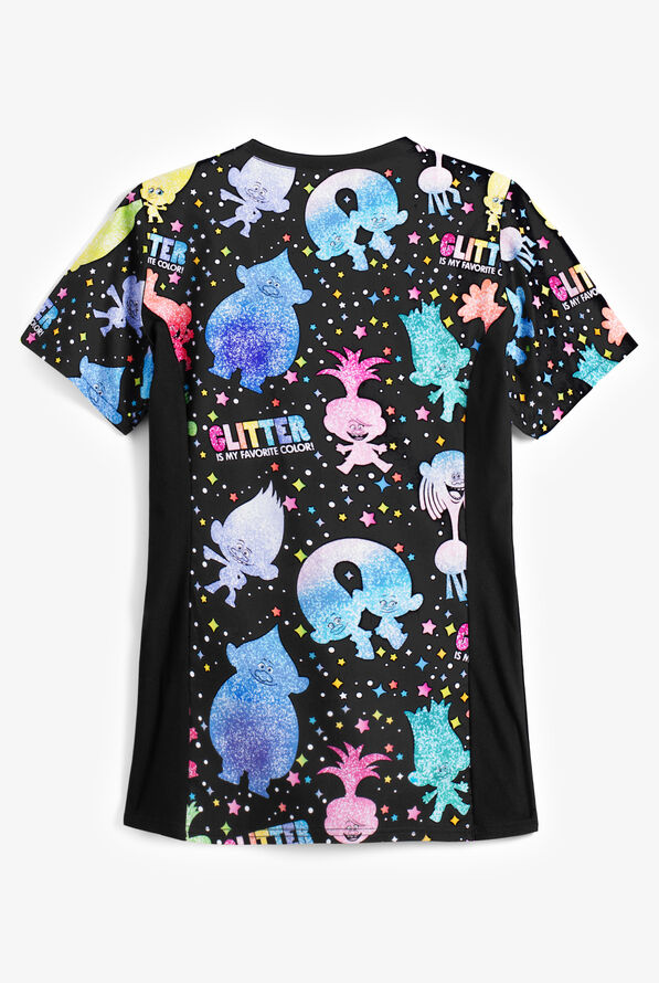 Blusa m&eacute;dica estampada Cherokee Tooniforms DreamWorks Trolls Glitter Trolls con cuello en V y 4 bolsillos para mujer - null - 2