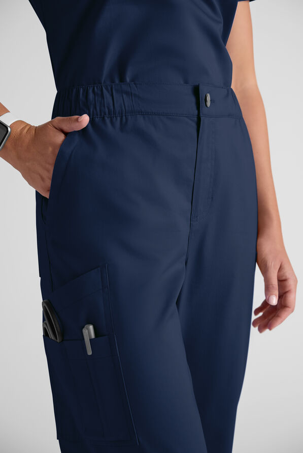Butter-Soft STRETCH Women's 8-Pocket Cargo Button Front Pant With Fly Scrub Pants - Navy - 7
