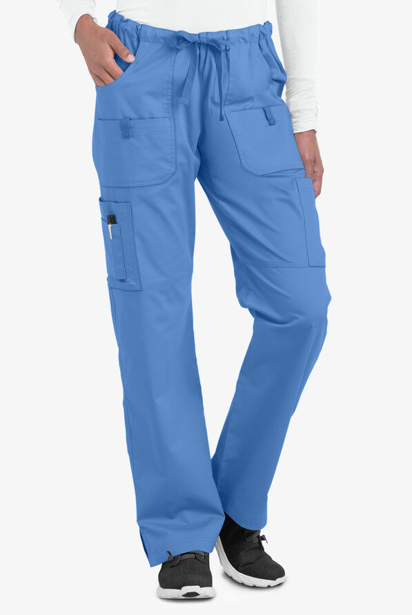 Butter-Soft STRETCH Women's 10-Pocket Drawstring Scrub Pants - Tall - Ceil Blue - 1
