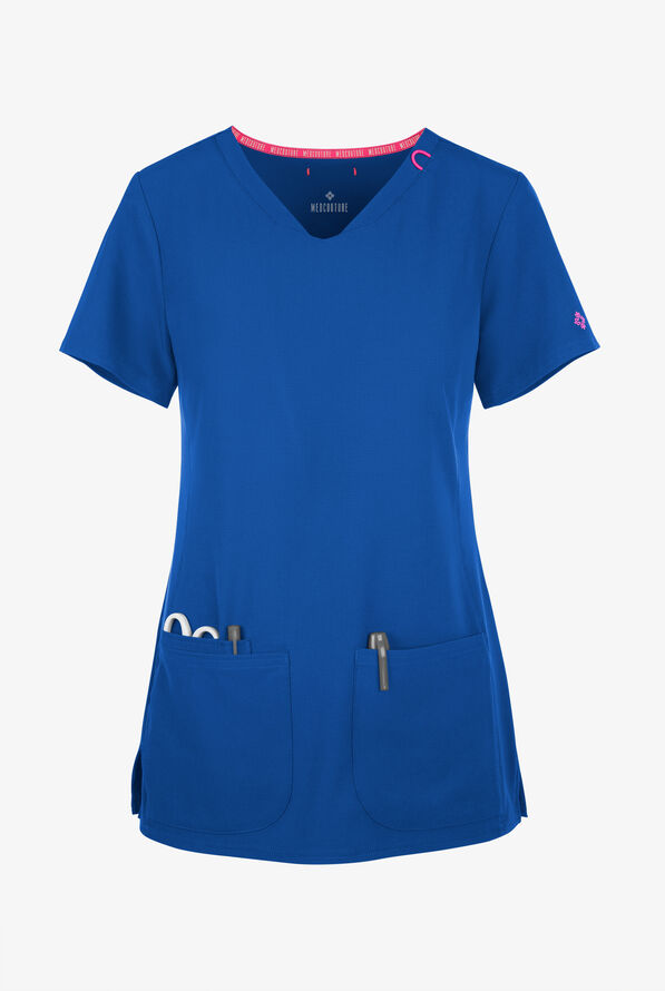 Med Couture Amp Women's 3-Pocket STRETCH V-Neck Scrub Top - Royal - 1