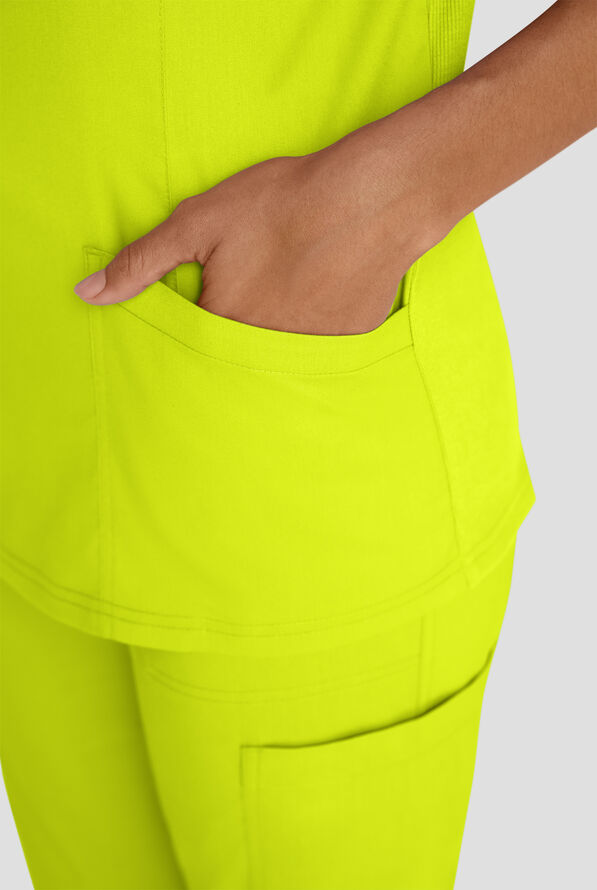 Butter-Soft STRETCH FLXTEK+ Women's 3-Pocket Crew Neck Scrub Top - Lime Crush - 8