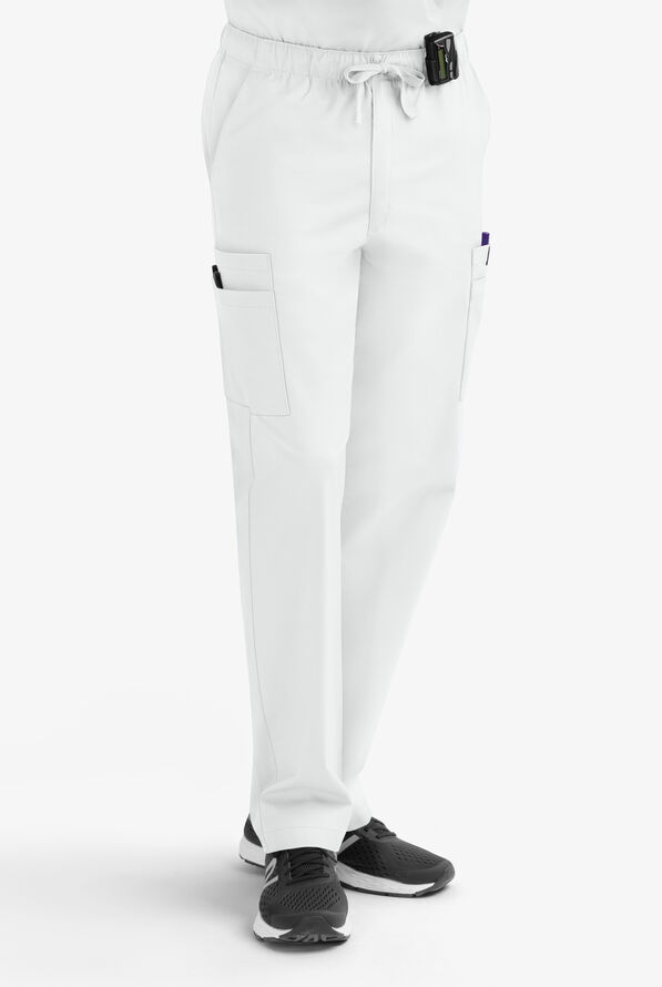 Butter-Soft STRETCH Men's 9-Pocket Zip Front Cargo Straight Leg Scrub Pants - White - 1