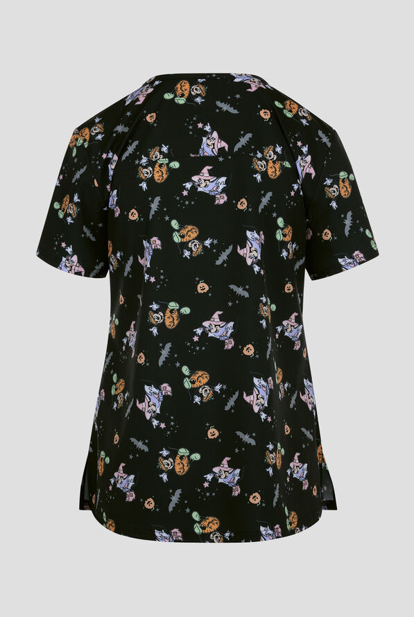 Blusa médica estampada Disney's Mickey Mouse Halloween by Funscrubs STRETCH con cuello en V y 2 bolsillos para mujer - null - 2