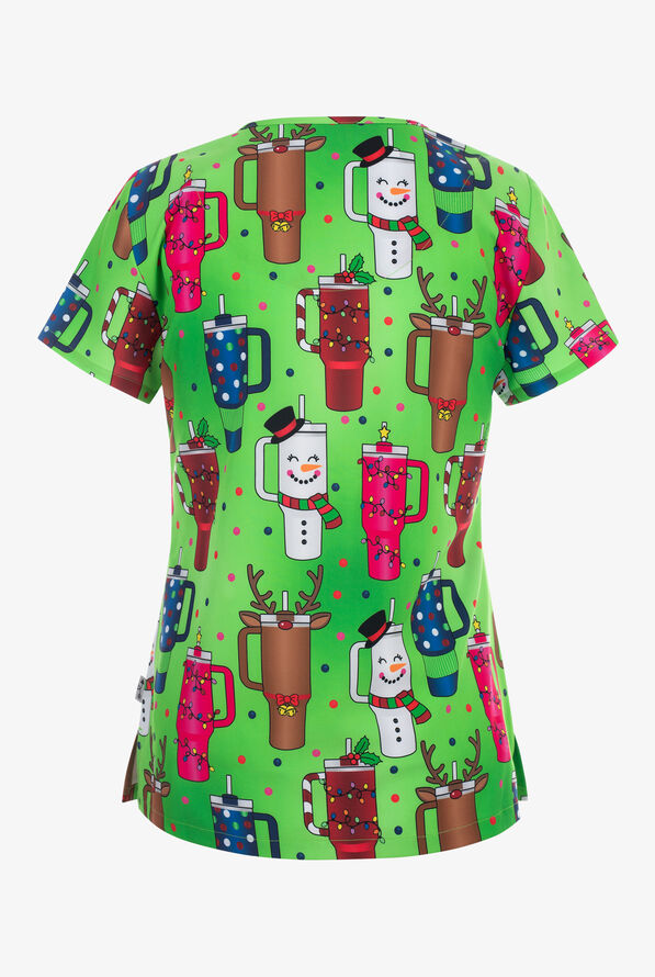 Zavate Ava Therese Drink Up Women's 2-Pocket STRETCH V-Neck Print Scrub Top - null - 2