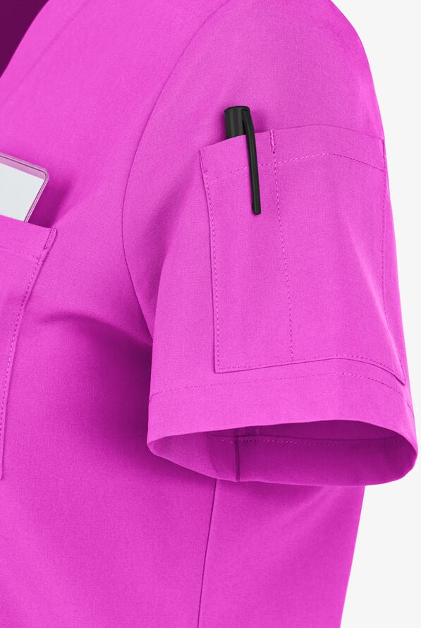 Easy STRETCH Chloe Women's 3-Pocket V-Neck Tuck-In Scrub Top - Electric Fuchsia - 5