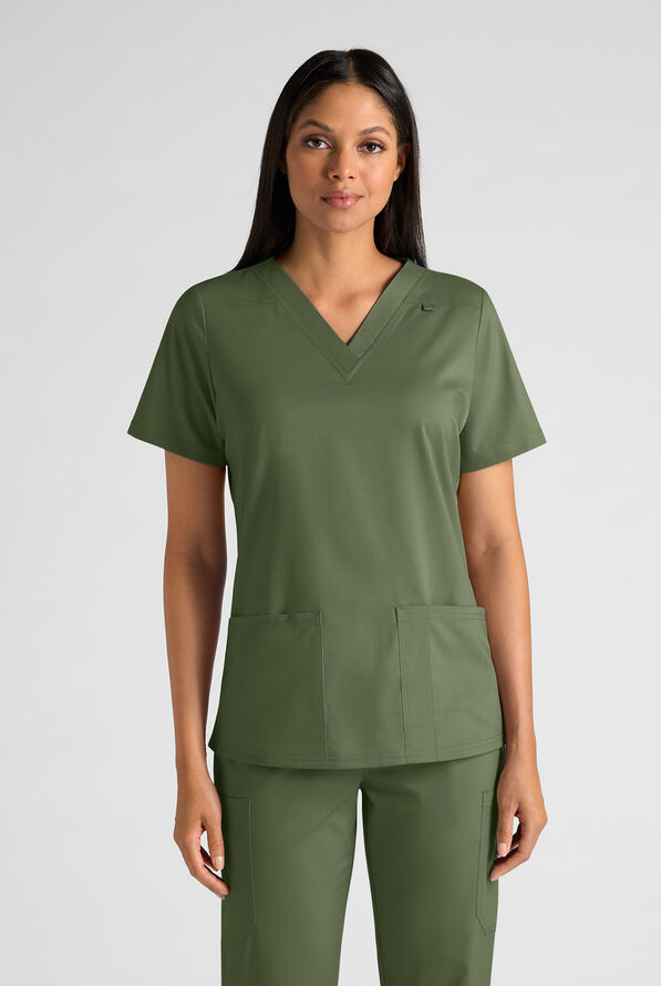 Butter-Soft STRETCH FLXTEK+ Women's 4-Pocket V-Neck Scrub Top - Light Olive - 1