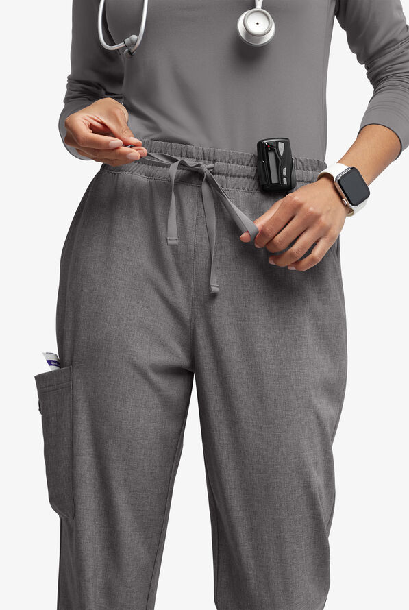 Easy STRETCH Naya Women’s Natural Waist 6-Pocket Straight Leg Scrub Pants - Petite - Graphite Heather - 4