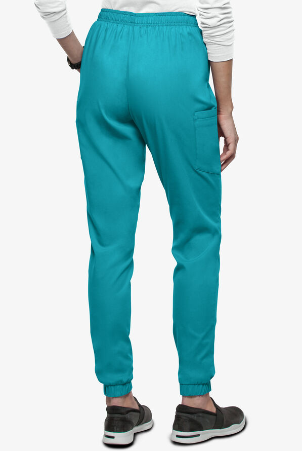 Butter-Soft Core Women's 6-Pocket Jogger Cargo Scrub Pants - Petite - Teal - 3