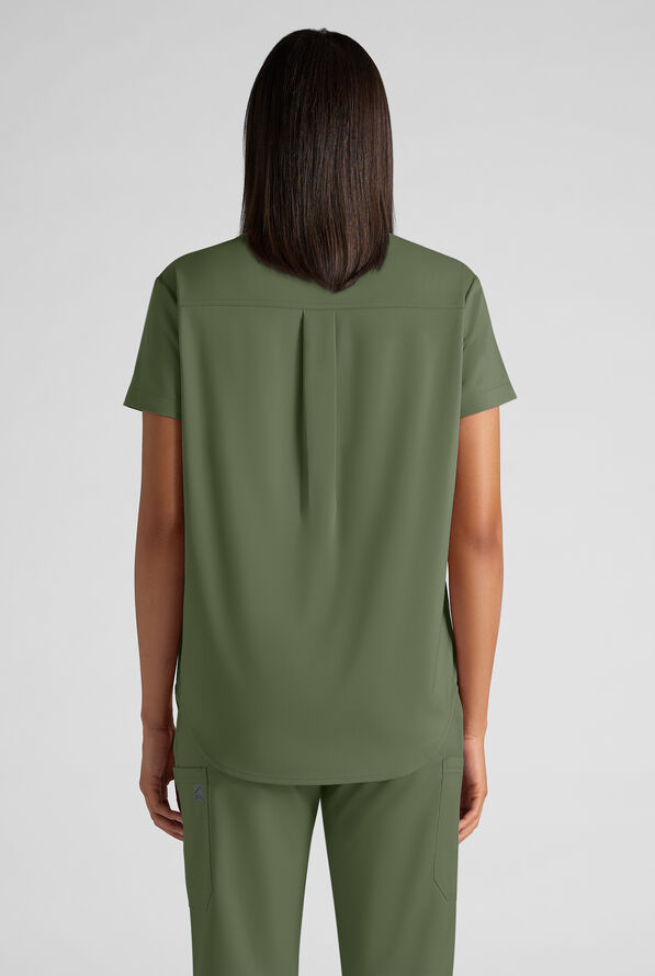 Butter-Soft STRETCH FLXTEK+ Women's 2-Pocket Oversized Henley Scrub Top - Light Olive - 2