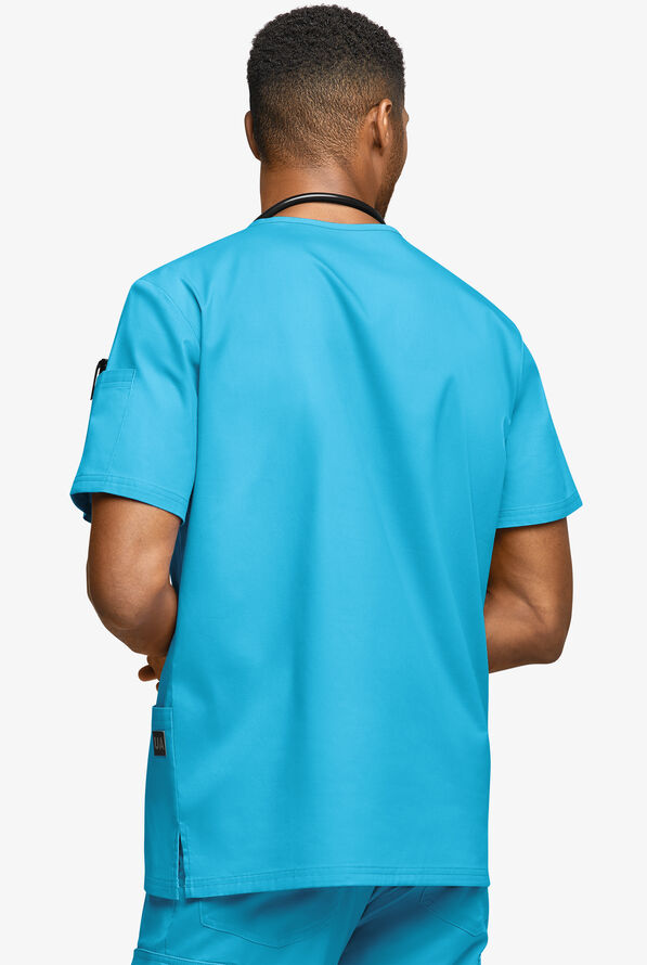 Butter-Soft STRETCH Men's 6-Pocket V-Neck Scrub Top - Turquoise - 4