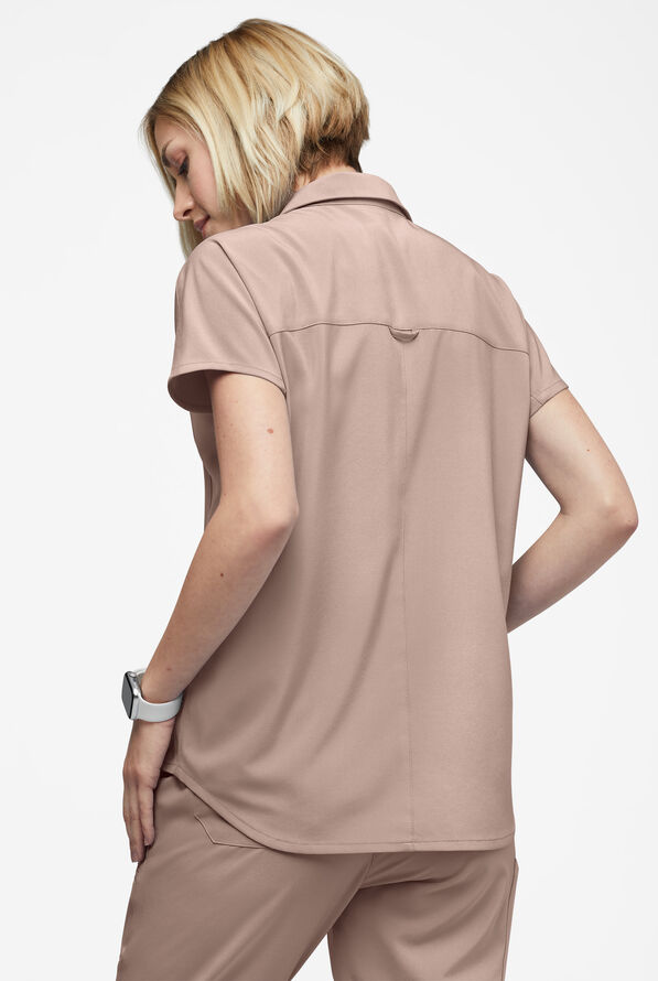 Easy STRETCH LEA Women's 3-Pocket Polo Collar Scrub Top - Mocha Meringue - 4
