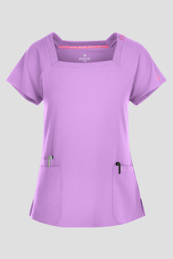 Blusa médica Med Couture Amp STRETCH con cuello cuadrado y 3 bolsillos para mujer - Digital Lavendar - 1