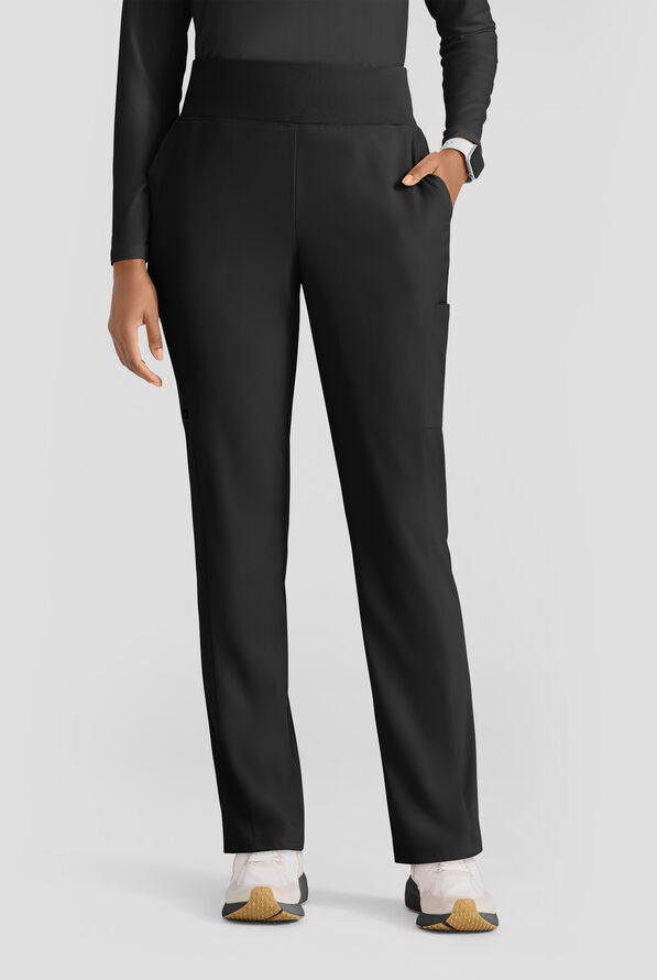 Grey's Anatomy by Barco Spandex STRETCH Renee Women's 6-Pocket High Waisted Straight Leg Scrub Pants - Black - 1