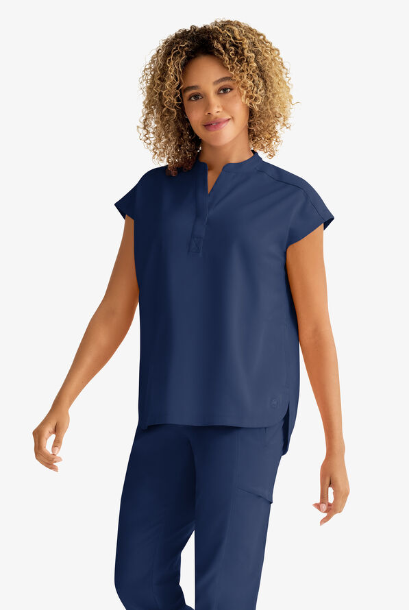 Healing Hands Purple Label Journey Women's 2-Pocket STRETCH Dolman Sleeve Mandarin Collar Scrub Top - Navy - 3