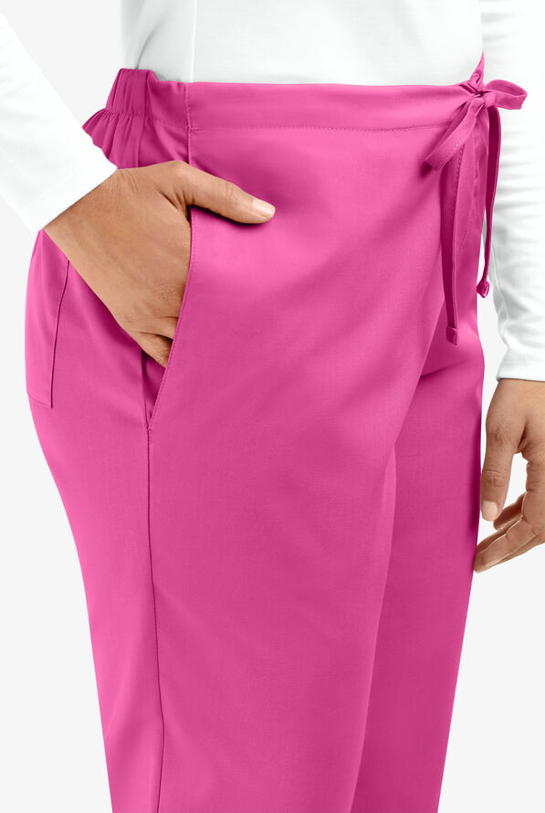 Cherokee Workwear Women's 3-Pocket Flare Leg Drawstring Scrub Pants - Shocking Pink - 3