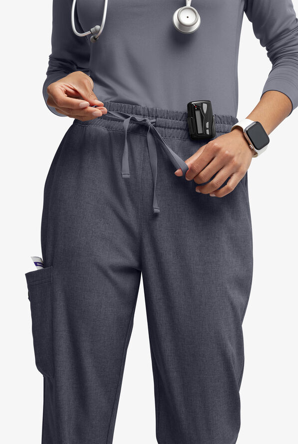 Easy STRETCH Naya Women’s Natural Waist 6-Pocket Straight Leg Scrub Pants - Petite - Charcoal Heather - 4