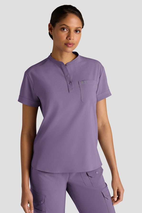Easy STRETCH Bella Women's 1-Pocket Henley Scrub Top - Purple Dusk - 1
