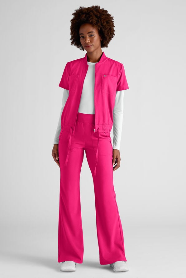 Easy STRETCH Nika Women's Zip Front Scrub Top– 2-Piece Jumpsuit Top - Reactive Pink - 6