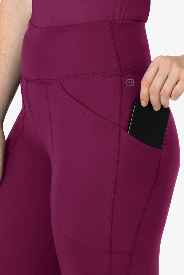 Wink Renew Knit Women's 5-Pocket STRETCH Yoga Waist Flare Leg Scrub Pants - Wine - 3