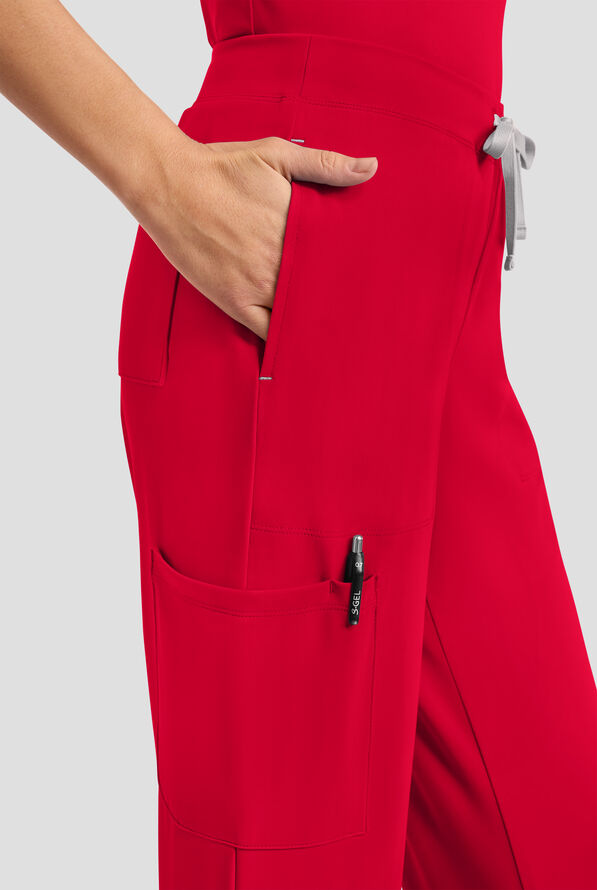 Cherokee Achieve Women's 5-Pocket STRETCH Elastic Waist Drawstring Cargo Scrub Pants - Red - 2