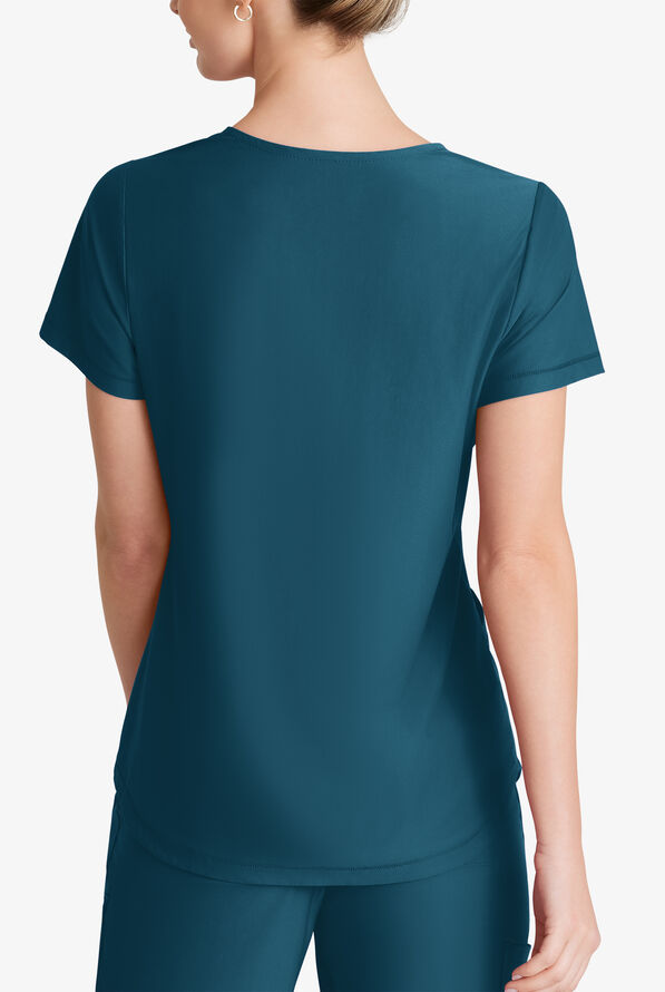Skechers by Barco Slip-ins Serene Women's 3-Pocket STRETCH Gusset V-Neck Scrub Top - Bahama Blue - 2