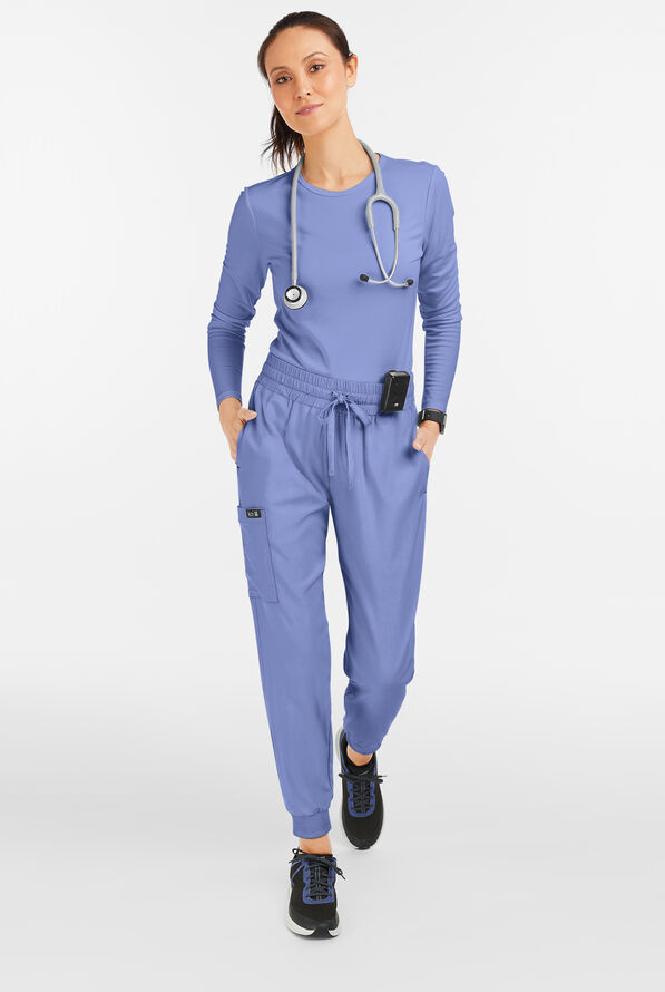 koi Basics Gemma Women's 5-Pocket STRETCH Cargo Jogger Scrub Pants - Ceil Blue - 4