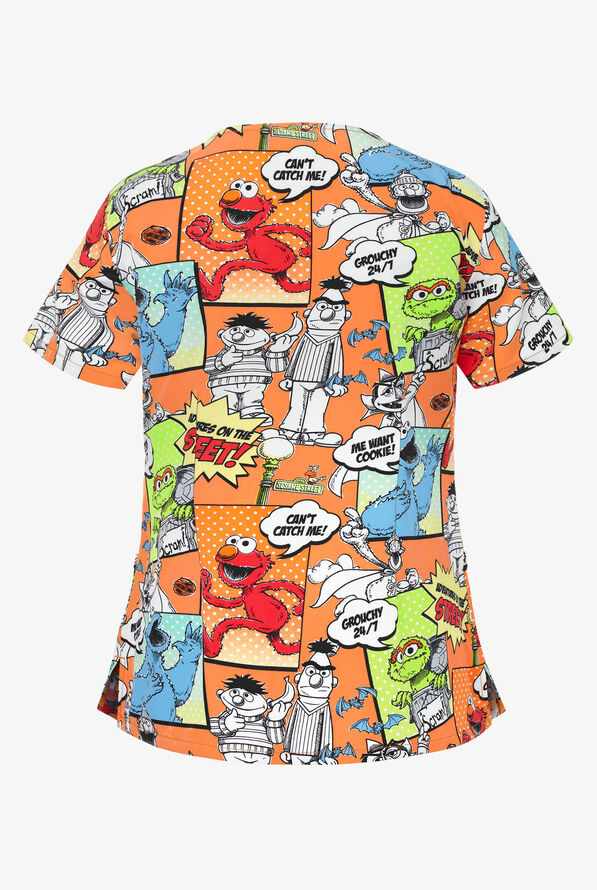 Cherokee Tooniforms Sesame Street Street Adventures Women's 2-Pocket V-Neck Print Scrub Top - null - 2