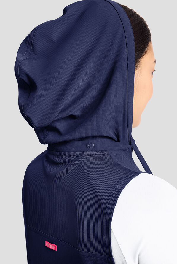 Med Couture Amp Women's 4-Pocket STRETCH Zip Front Removable Hoodie Scrub Vest - Navy - 5