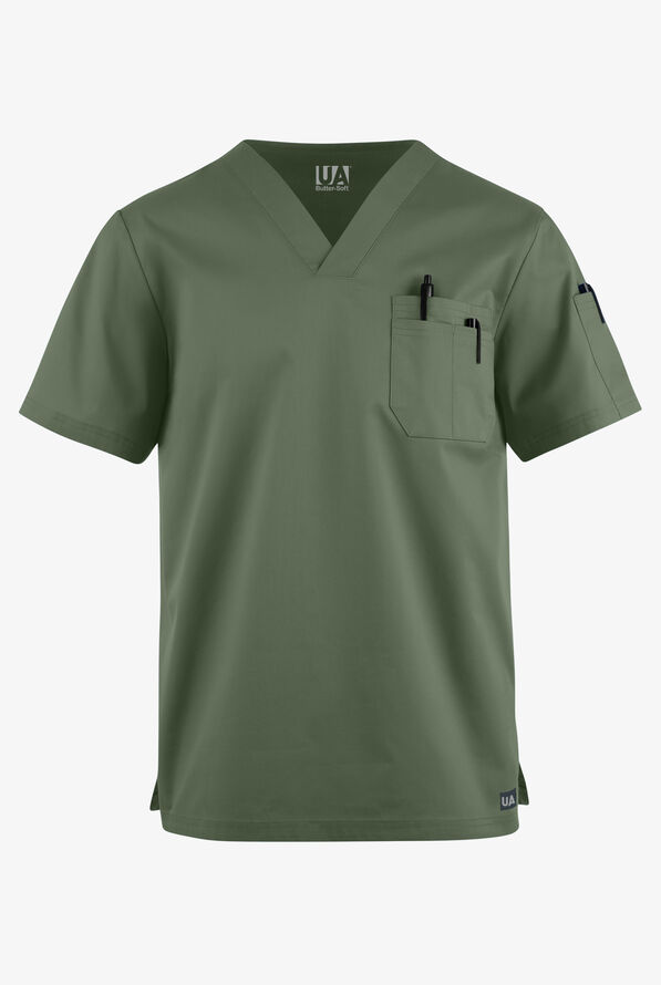 Butter-Soft STRETCH Men's 4-Pocket V-Neck Scrub Top - Light Olive - 1