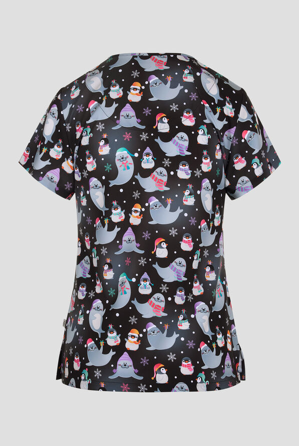 Blusa médica estampada Zavate Ava Therese Arctic Friends STRETCH con cuello en V y 2 bolsillos para mujer - null - 2