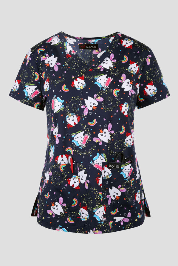 Blusa médica estampada koi Basics Toothie STRETCH con cuello en V y 2 bolsillos para mujer - null - 1