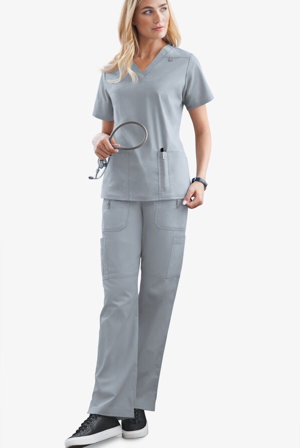 Butter-Soft STRETCH Women's 10-Pocket Drawstring Scrub Pants - Tall - Silver - 2