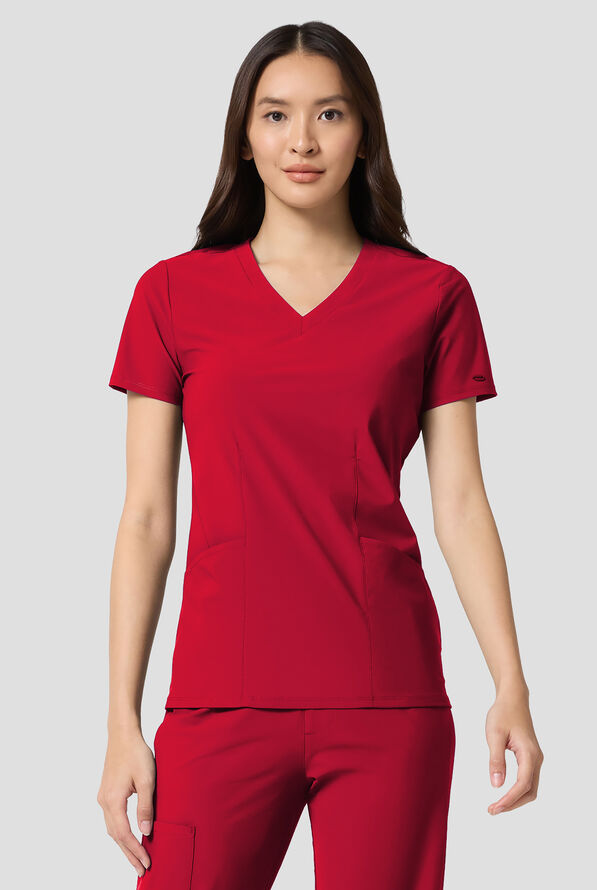Infinity Pursuit Women's 3-Pocket STRETCH V-Neck Scrub Top - Cherry Pop - 2