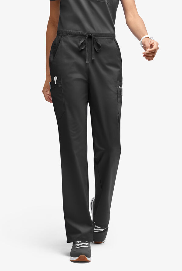 Butter-Soft STRETCH Women’s 10-Pocket Mid Rise Straight Leg Scrub Pant - Tall - Black - 1