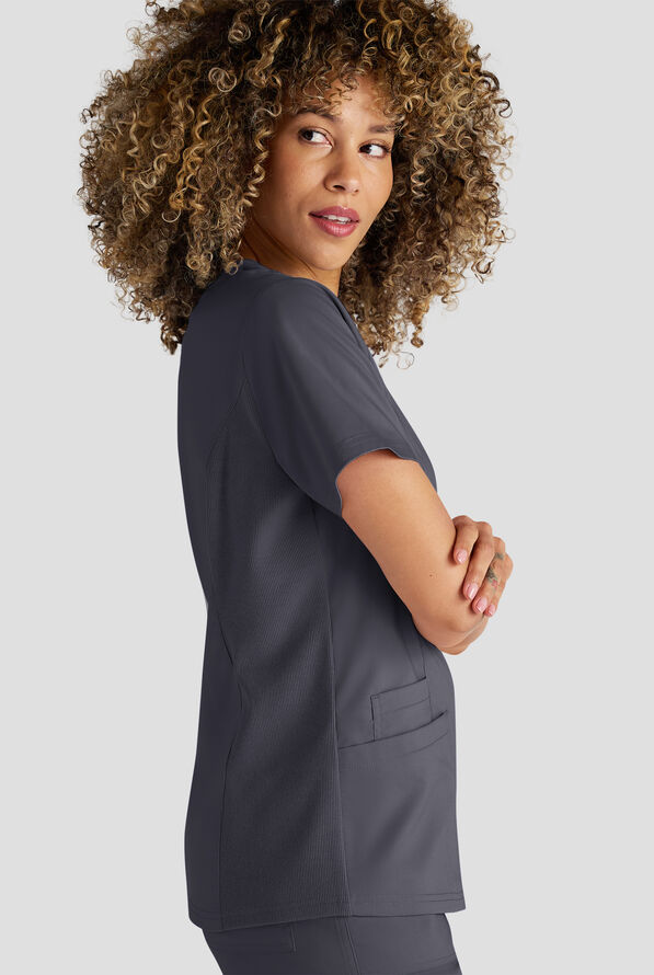 Butter-Soft STRETCH FLXTEK+ Women's 3-Pocket Crew Neck Scrub Top - Pewter - 4